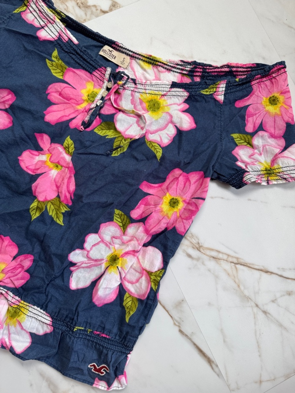 Y2K Hollister Floral All Over Print Off the Shoulder Top Sz S Resortwear Beachy